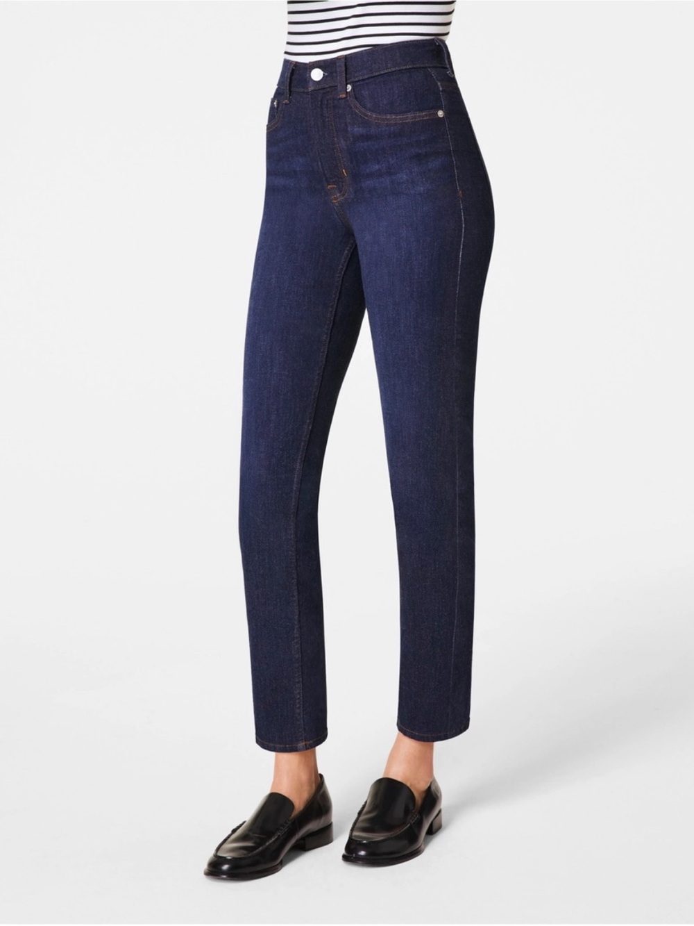 SPANX Shape EveryWear Slim Straight Leg Jeans Dark Indigo Sz S LONG